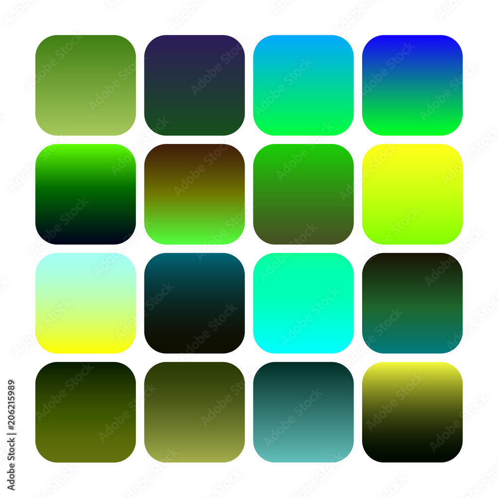 Mobile app icon templates set. Green abstract backgrounds and gradients. Flat button design. Vector templates for mobile application logo, for smartphone screens and devices. EPS 10