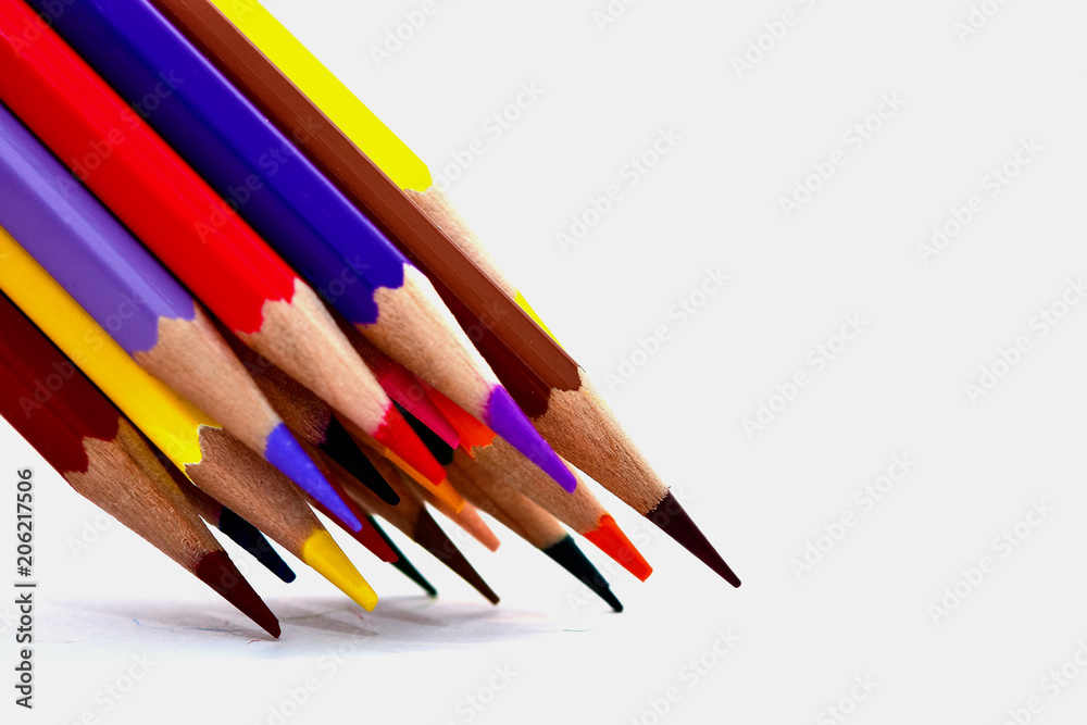 Many color pencils On a white background Educational Concepts Many color pencils On a white background Educational Concepts