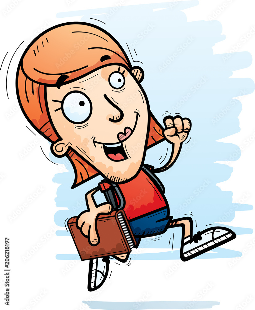 Cartoon Woman Student Running