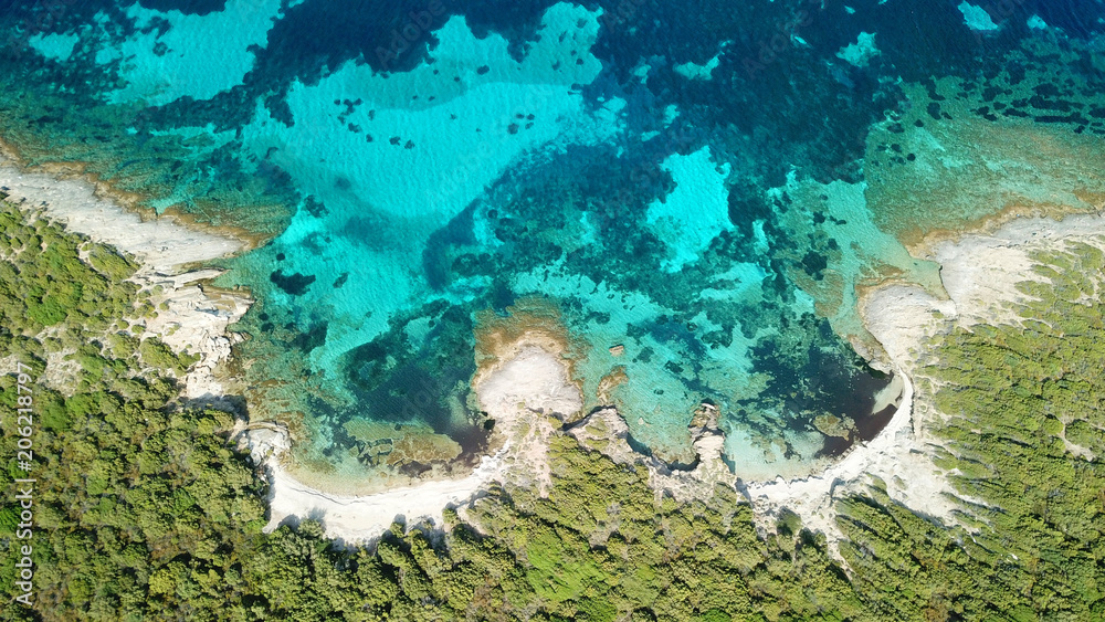 Obraz premium Aerial drone bird's eye view photo of tropical rocky seascape in gulf of Petalion, South Evia island, Greece