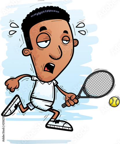 Exhausted Cartoon Black Tennis Player