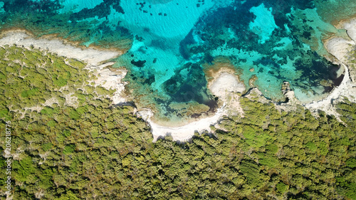 Fototapeta Naklejka Na Ścianę i Meble -  Aerial drone bird's eye view photo of tropical rocky seascape in gulf of Petalion, South Evia island, Greece