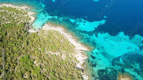 Aerial drone bird s eye view photo of tropical rocky seascape in gulf of Petalion  South Evia island  Greece