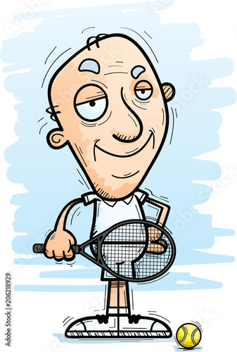Confident Cartoon Senior Tennis Player