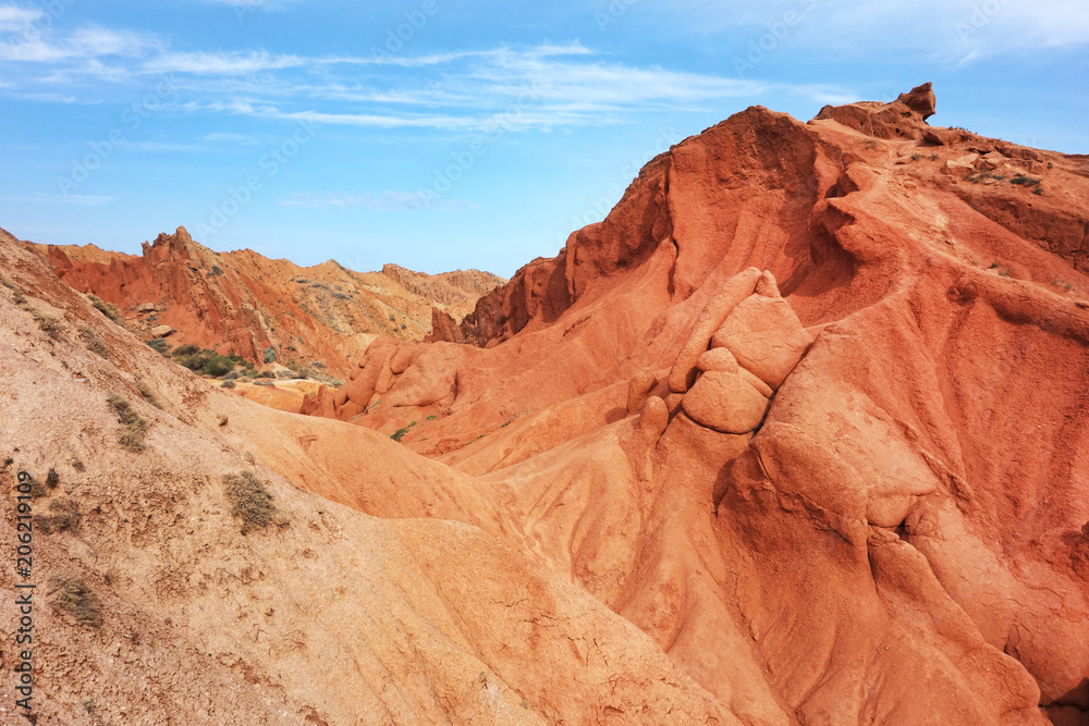 Fototapeta premium Colorful rock formations in Fairy tale canyon (Skazka), Kyrgyzstan