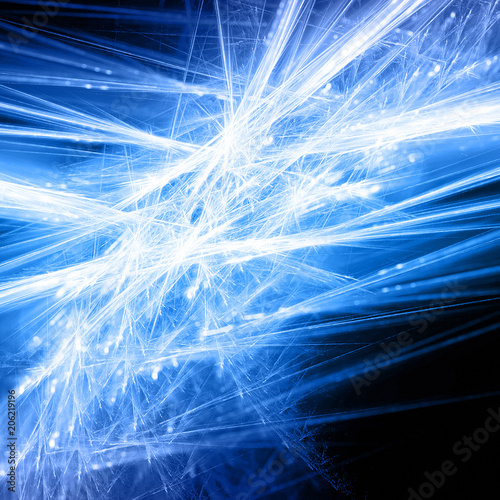 Tableau sur toile Abstract winter background with light blue fractal on a black