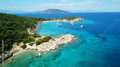Fototapeta Naklejka Na Ścianę i Meble -  Aerial drone bird's eye photo of tropical paradise island beach with emerald crystal clear waters