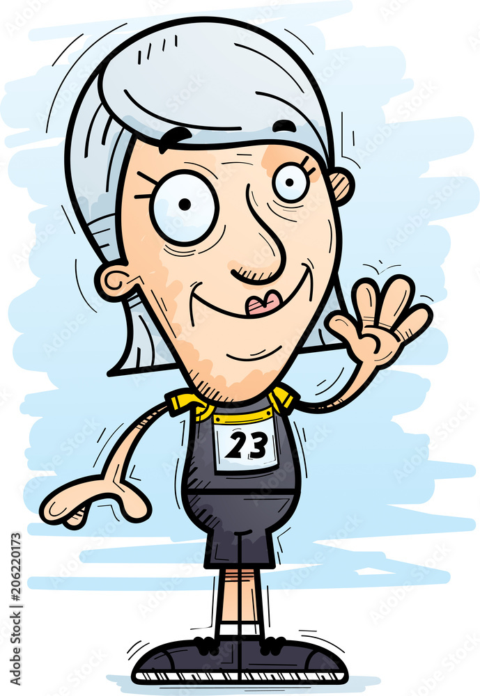 Cartoon Senior Track Athlete Waving Cartoon Senior Track Athlete Waving