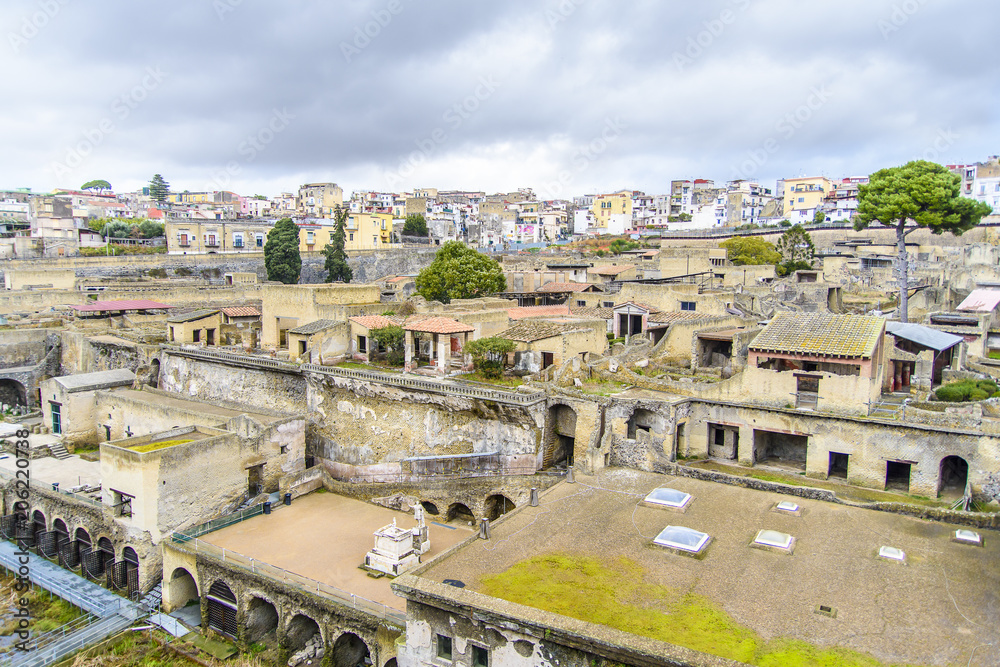 Ercolano's ruins. Ancient city of Herculaneum next to Naples. This city was destroyed by the eruption of the Vesuvius volcano in 79 AD