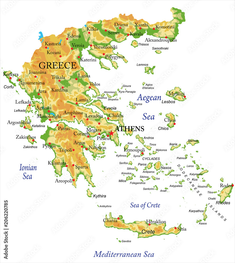Physical Map Of Greece Stock Vector Adobe Stock