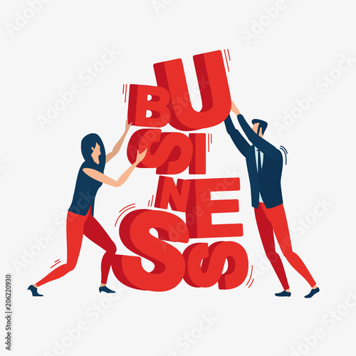 Man and a woman support the word business.