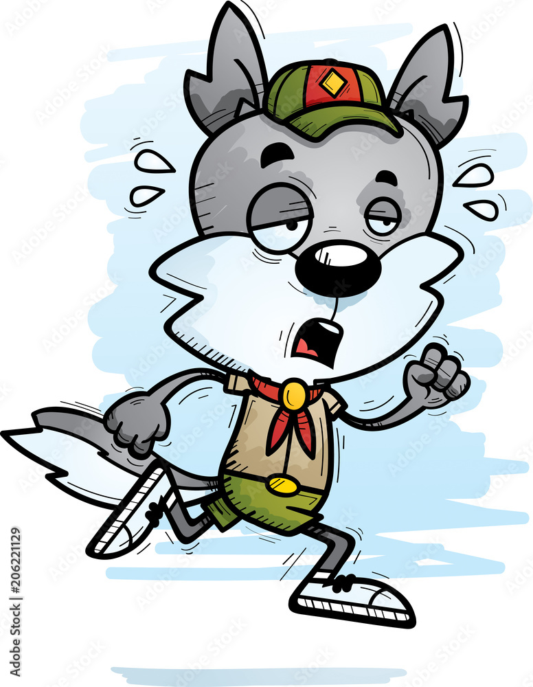 Exhausted Cartoon Male Wolf Scout