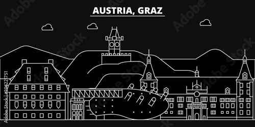 Graz silhouette skyline. Austria - Graz vector city, austrian linear architecture, buildings. Graz line travel illustration, landmarks. Austria flat icon, austrian outline design banner