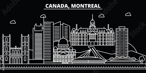 Montreal silhouette skyline. Canada - Montreal vector city, canadian linear architecture, buildings. Montreal line travel illustration, landmarks. Canada flat icon, canadian outline design banner