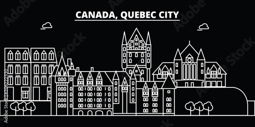 Quebec City silhouette skyline. Canada - Quebec City vector city, canadian linear architecture, buildings. Quebec City line travel illustration, landmarks. Canada flat icon, canadian outline design