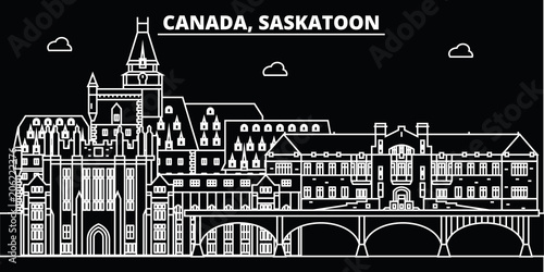 Saskatoon silhouette skyline. Canada - Saskatoon vector city, canadian linear architecture, buildings. Saskatoon line travel illustration, landmarks. Canada flat icon, canadian outline design banner