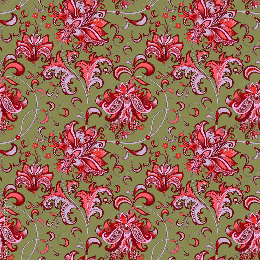 seamless pattern with red flowers 