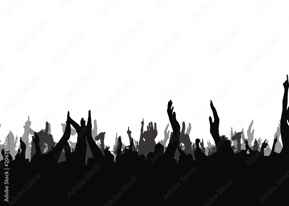 Hands at the concert, silhouettes against stage lighting. Isolated on white  background. Stock Vector | Adobe Stock