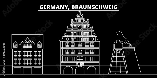 Braunschweig silhouette skyline. Germany - Braunschweig vector city, german linear architecture, buildings. Braunschweig line travel illustration, landmarks. Germany flat icon, german outline design