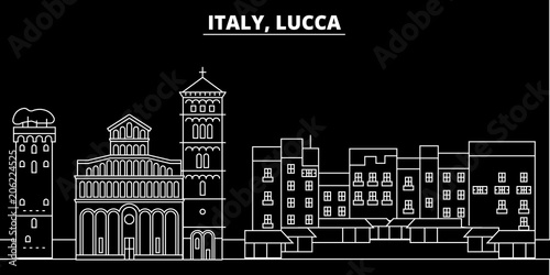 Lucca silhouette skyline. Italy - Lucca vector city, italian linear architecture, buildings. Lucca line travel illustration, landmarks. Italy flat icon, italian outline design banner