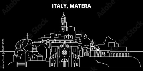 Matera silhouette skyline. Italy - Matera vector city, italian linear architecture, buildings. Matera line travel illustration, landmarks. Italy flat icon, italian outline design banner