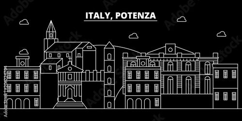 Potenza silhouette skyline. Italy - Potenza vector city, italian linear architecture, buildings. Potenza line travel illustration, landmarks. Italy flat icon, italian outline design banner