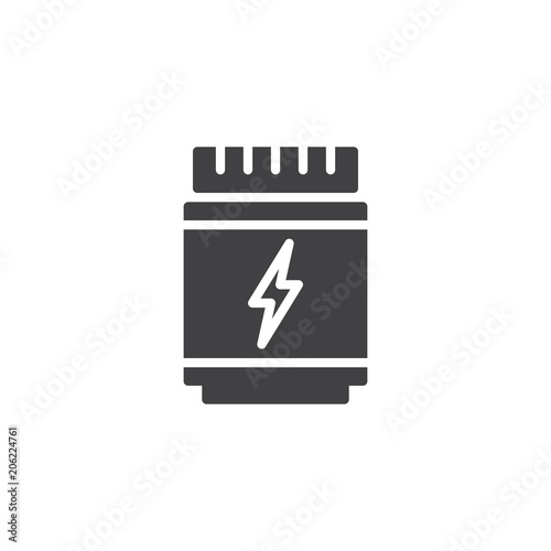 Proteins container vector icon. filled flat sign for mobile concept and web design. Sports nutrition bottle simple solid icon. Symbol, logo illustration. Pixel perfect vector graphics