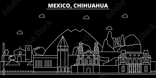 Chihuahua silhouette skyline. Mexico - Chihuahua vector city, mexican linear architecture, buildings. Chihuahua line travel illustration, landmarks. Mexico flat icon, mexican outline design banner