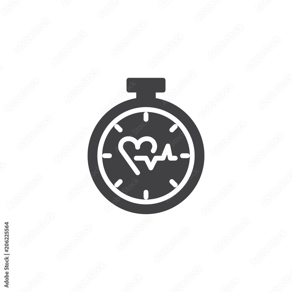 Heart Timer vector icon. filled flat sign for mobile concept and web design. Stopwatch with heartbeat simple solid icon. Symbol, logo illustration. Pixel perfect vector graphics Heart Timer vector icon. filled flat sign for mobile concept and web design. Stopwatch with heartbeat simple solid icon. Symbol, logo illustration. Pixel perfect vector graphics