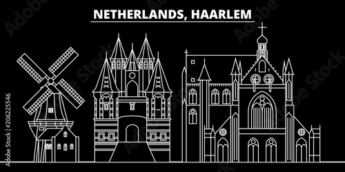 Haarlem silhouette skyline. Netherlands - Haarlem vector city, dutch linear architecture, buildings. Haarlem line travel illustration, landmarks. Netherlands flat icon, dutch outline design banner