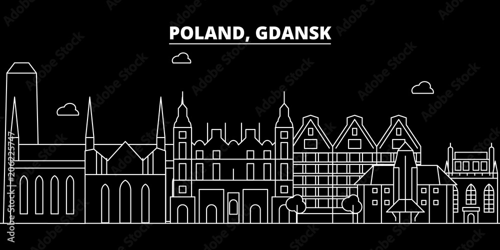 Gdansk silhouette skyline. Poland - Gdansk vector city, polish linear  architecture, buildings. Gdansk line travel illustration, landmarks. Poland  flat icon, polish outline design banner Stock Vector | Adobe Stock