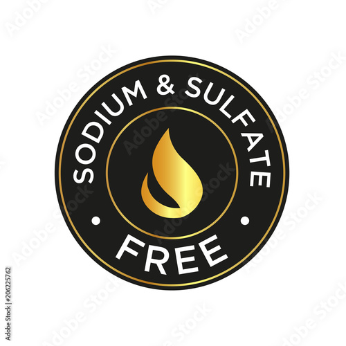 Sodium and sulfate Free icon for labels of shampoo, mask, conditioner and other hair products. Black and golden.