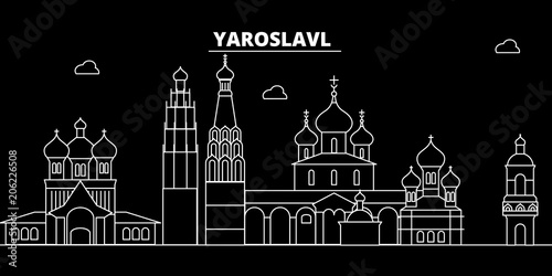 Yaroslavl silhouette skyline. Russia - Yaroslavl vector city, russian linear architecture, buildings. Yaroslavl line travel illustration, landmarks. Russia flat icon, russian outline design banner