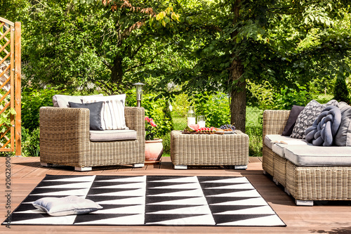 Garden furniture and rug