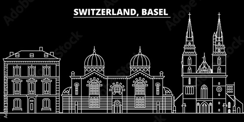 Basel silhouette skyline. Switzerland - Basel vector city, swiss linear architecture, buildings. Basel line travel illustration, landmarks. Switzerland flat icon, swiss outline design banner
