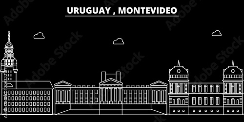 Montevideo silhouette skyline. Uruguay - Montevideo vector city, uruguayan linear architecture, buildings. Montevideo line travel illustration, landmarks. Uruguay flat icon, uruguayan outline design
