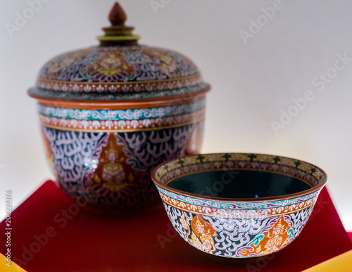 bencharong porcelain, Bowl and Covered Jar, Thai fine art photo