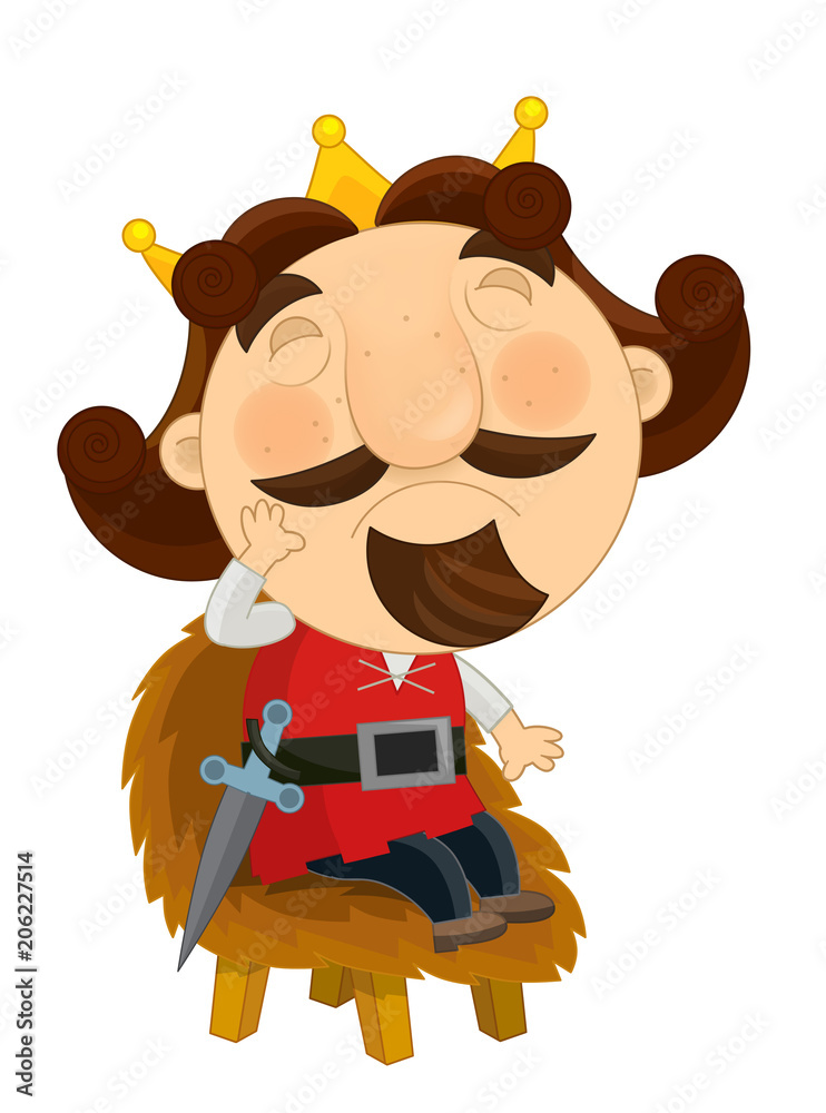 cartoon scene with king sitting on wooden chair and doing something - on  white background - illustration for children Stock Illustration | Adobe  Stock
