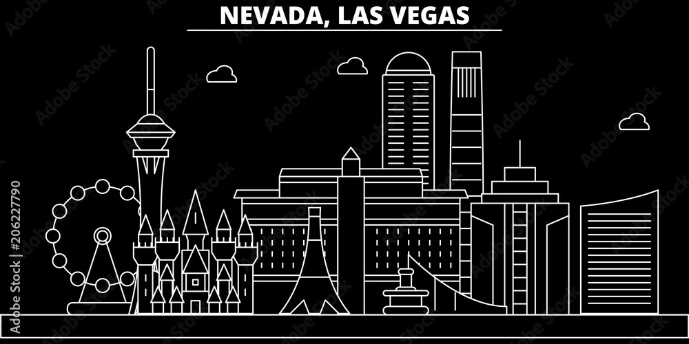 Las Vegas silhouette skyline. USA - Las Vegas vector city, american linear  architecture, buildings. Las Vegas line travel illustration, landmarks. USA  flat icons, american outline design banner Stock Vector | Adobe Stock