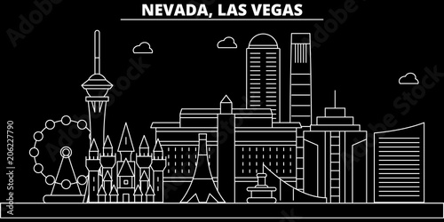 Las Vegas silhouette skyline. USA - Las Vegas vector city, american linear architecture, buildings. Las Vegas line travel illustration, landmarks. USA flat icons, american outline design banner