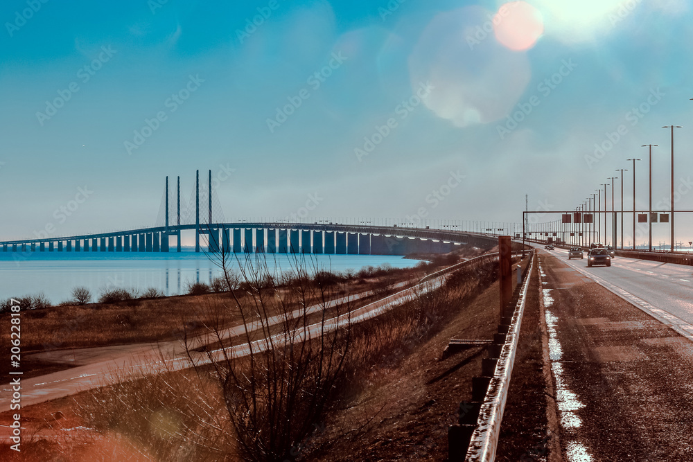 Panoramic View to the Oresund Bridge, Border between Sweden and Denmark