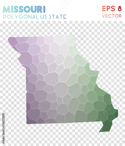 Missouri polygonal map, mosaic style US state. Admirable low poly style, modern design. Missouri polygonal map for infographics or presentation.