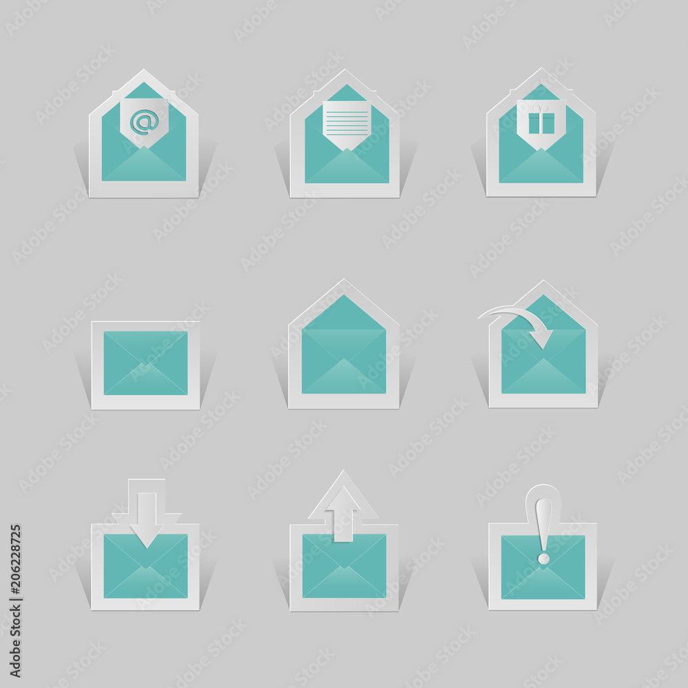 Contact us icons. Paper style icons set on white background. Contact us icons. Paper style icons set on white background.