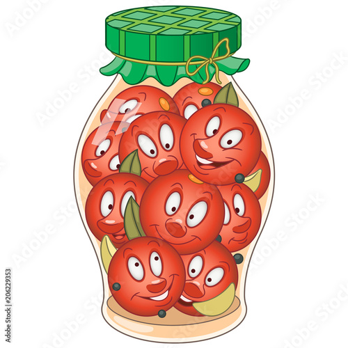 Pickles jar. Pickled tomatoes in rustic style. Happy canned food concept. 