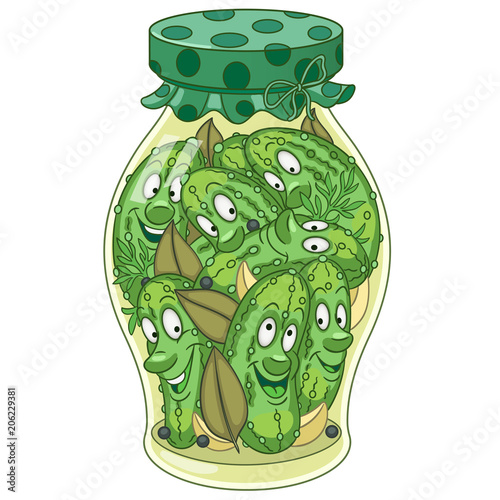 Pickles jar. Pickled cucumbers, cornichons or gherkins. Happy canned food concept. 