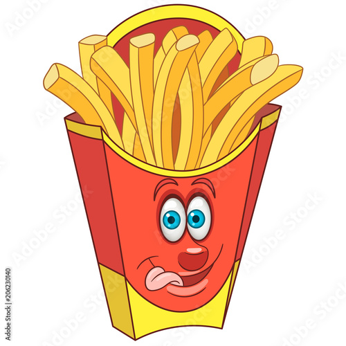 French Fries in red package. Happy Fast Food concept. 