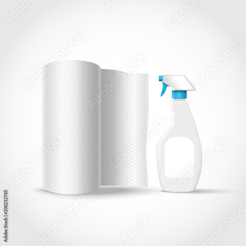 Vector realistic spray bootle and paper towel