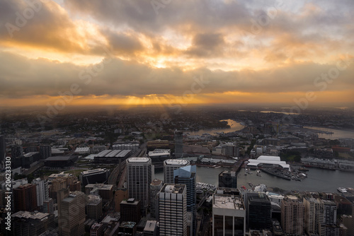 Australia, New South Wales, Sydney, Darling Harbor and sunset photo