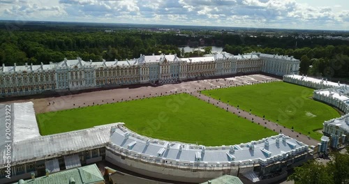 View with top from the drone on Katherine's Palace hall in Tsarskoe Selo Pushkin, Russia photo