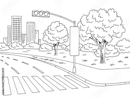 Street road graphic black white city landscape sketch illustration vector